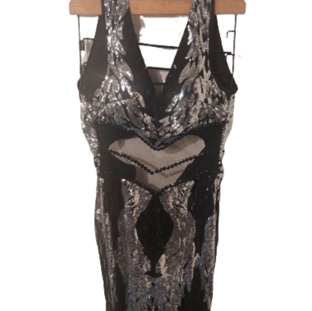 Long black and sliver gown